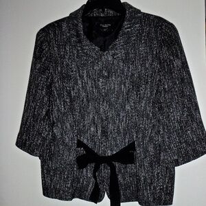 Talbots women's vintage black & white tweed 3/4 sleeve lined jacket size 16